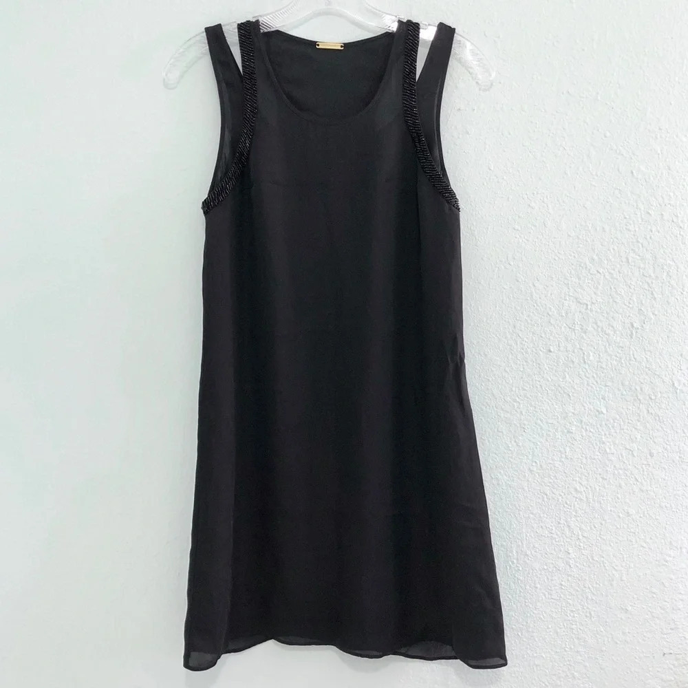 New Rebecca Minkoff Black Silk Mini Short Beaded Dress 0 - Picture 3 of 8